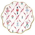 Pink Nutcracker ballet themed scalloped plate with dancers and gold trim from Parte Haus party supply store in Bethesda MD