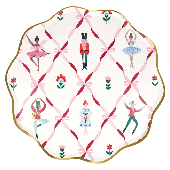 Pink and Red Bow Nutcracker Ballet Dinner Plates