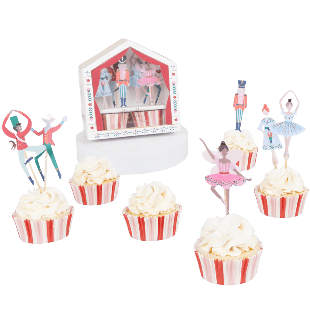 Red and white Nutcracker cupcake toppers set with ballet theme from Parte Haus party supply store in Bethesda MD