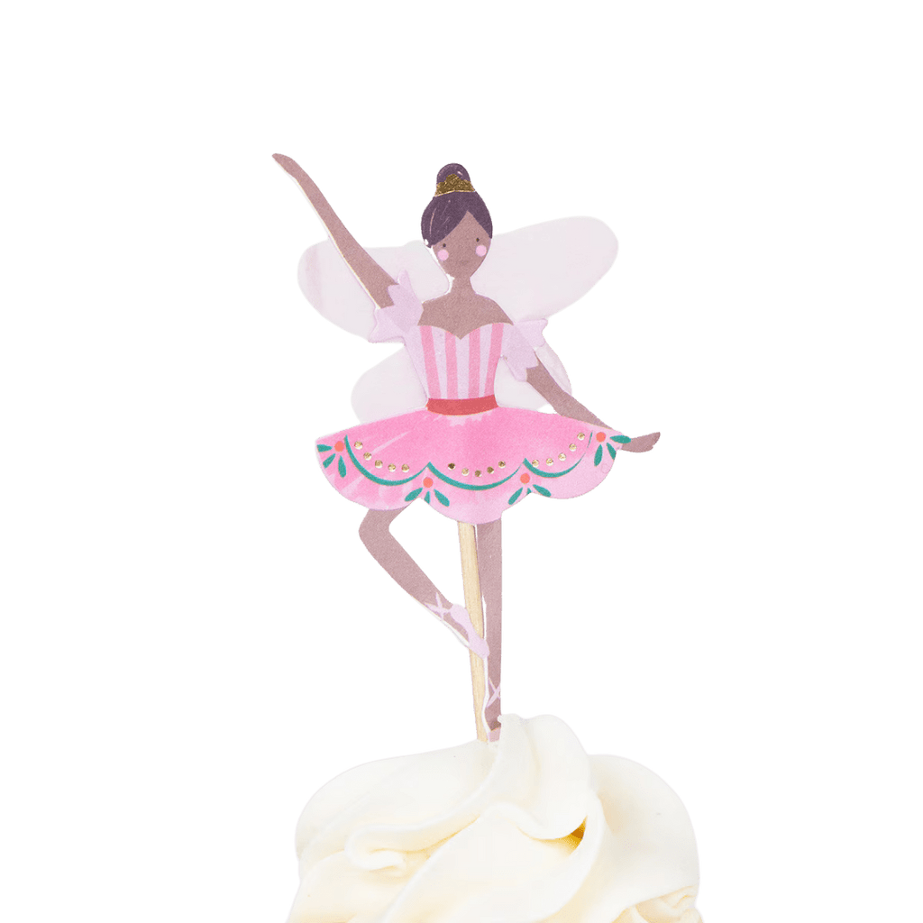 Pink fairy cupcake topper with wings for birthday celebration from Parte Haus party supply store in Bethesda MD