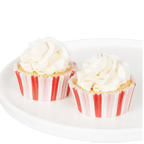 Red and white striped cupcake wrappers with cupcakes for birthdays from Parte Haus party supply store in Bethesda Maryland