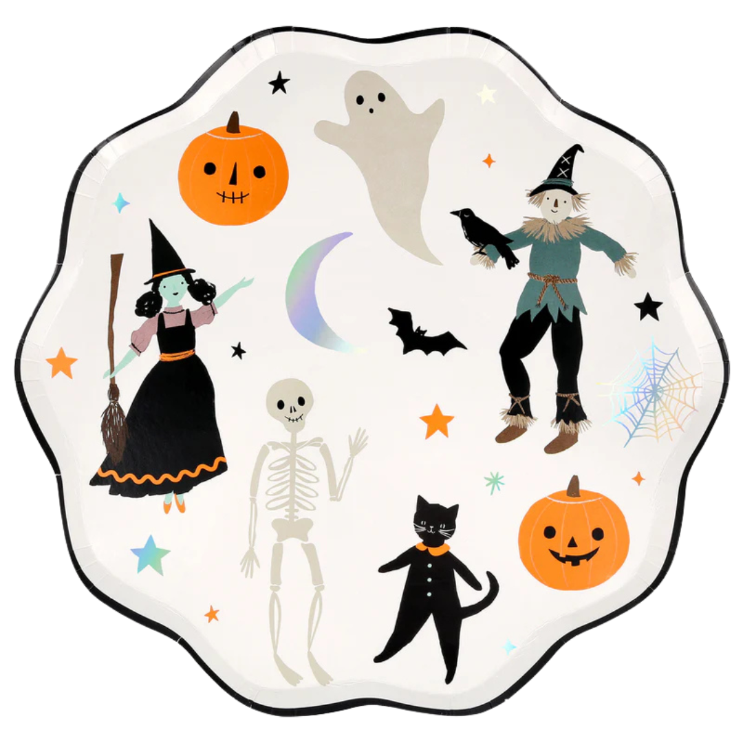 White with Silver Halloween Dinner Plates