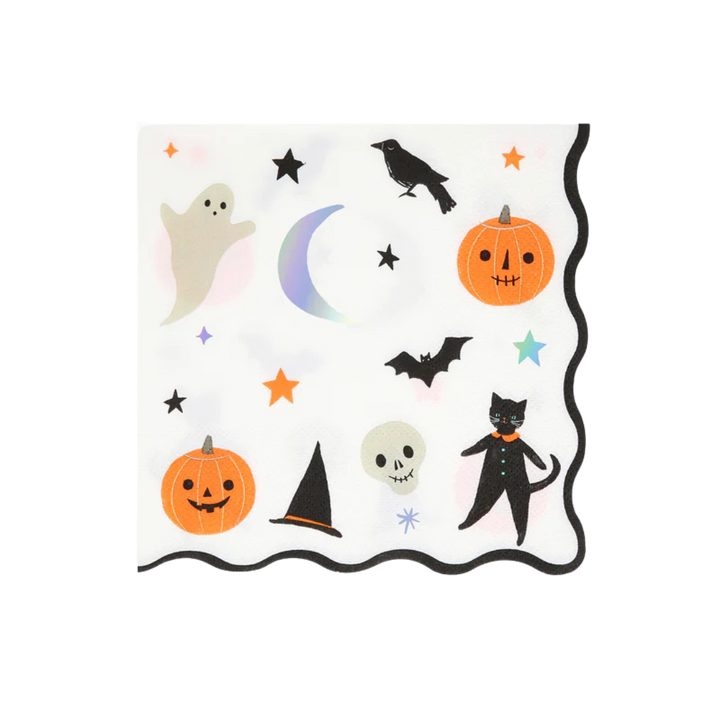 White with Black and Silver Halloween Large Napkins