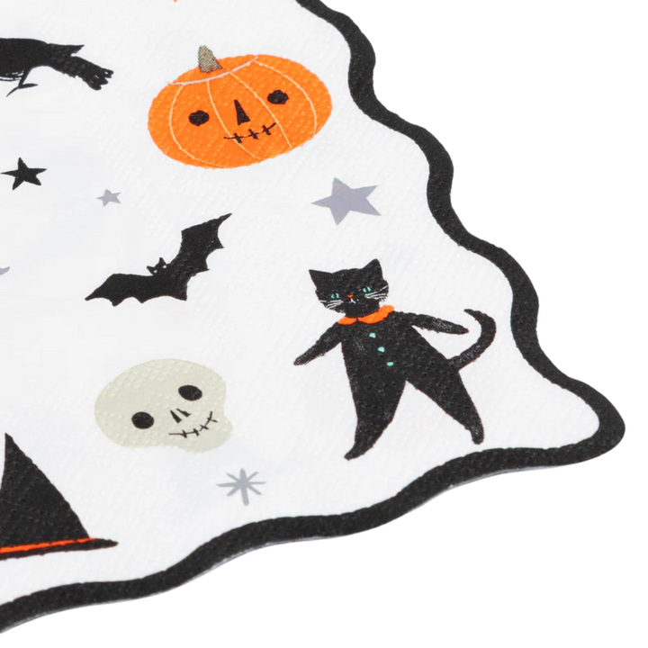 White with Black and Silver Halloween Large Napkins