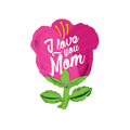 Pink tulip shape I love you Mom foil balloon for Mother's Day from Parte Haus party supply store in Bethesda MD