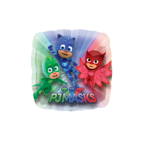 Colorful PJ Masks jumbo balloon with cartoon superheroes kids birthday theme from Parte Haus party supply store in Bethesda MD