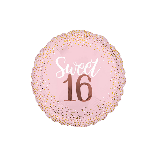 Blush foil balloon with gold confetti detail for sweet sixteen from Parte Haus party supply store in Bethesda MD