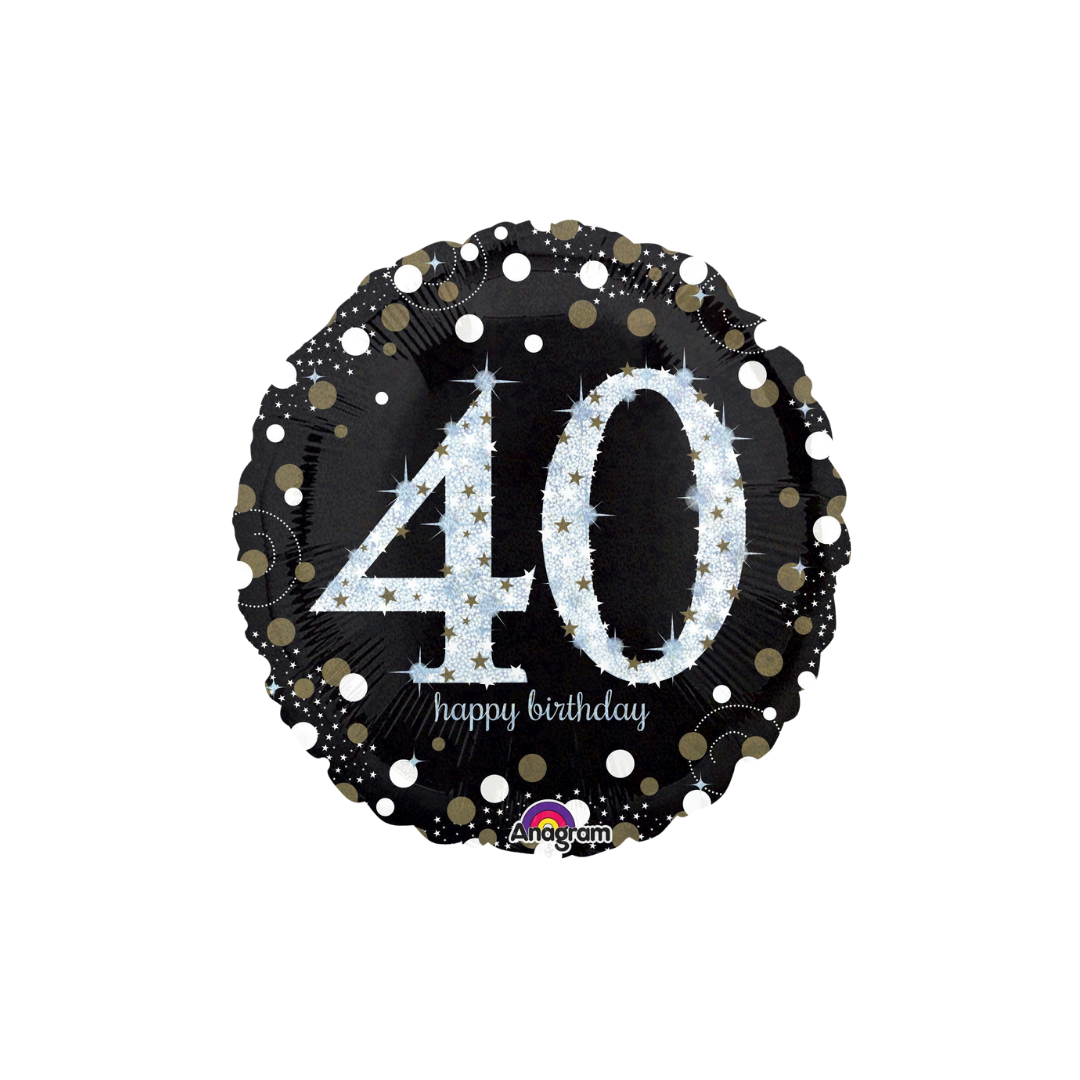 Black and gold jumbo number 40 round birthday balloon with stars from Parte Haus party supply store in Bethesda MD