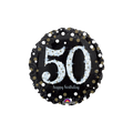 Black and gold jumbo balloon with silver 50 and happy birthday theme from Parte Haus party supply store in Bethesda MD