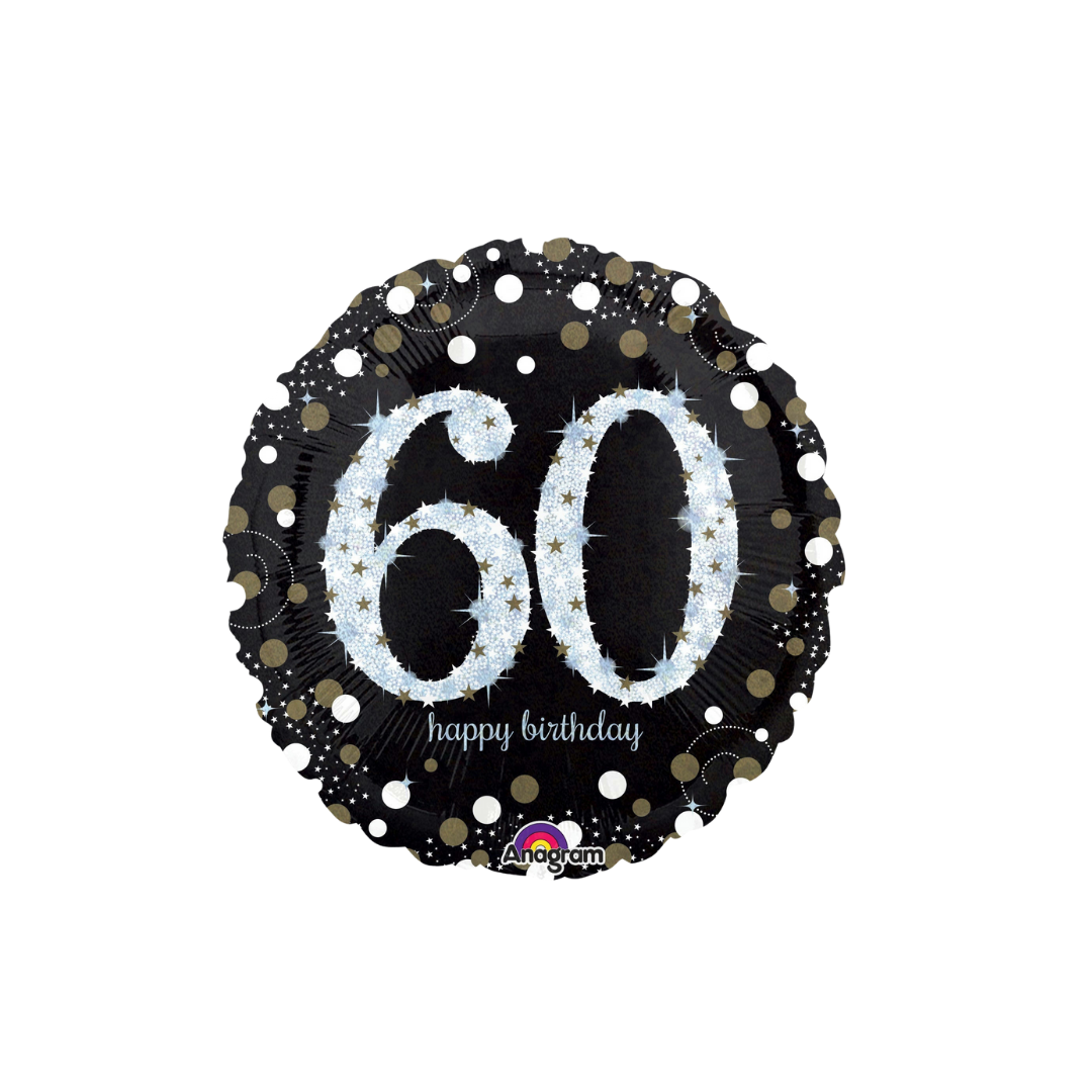 Black jumbo birthday 60 balloon with star details for birthday from Parte Haus party supply store in Bethesda MD