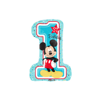 Blue number one balloon with cartoon mouse for first birthday from Parte Haus party supply store in Bethesda MD