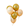 Gold and peach balloon bouquet with eighteen design birthday theme from Parte Haus party supply store in Bethesda Maryland