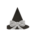 Black witch hat napkin with white striped bow Halloween from Parte Haus party supply store in Bethesda MD.