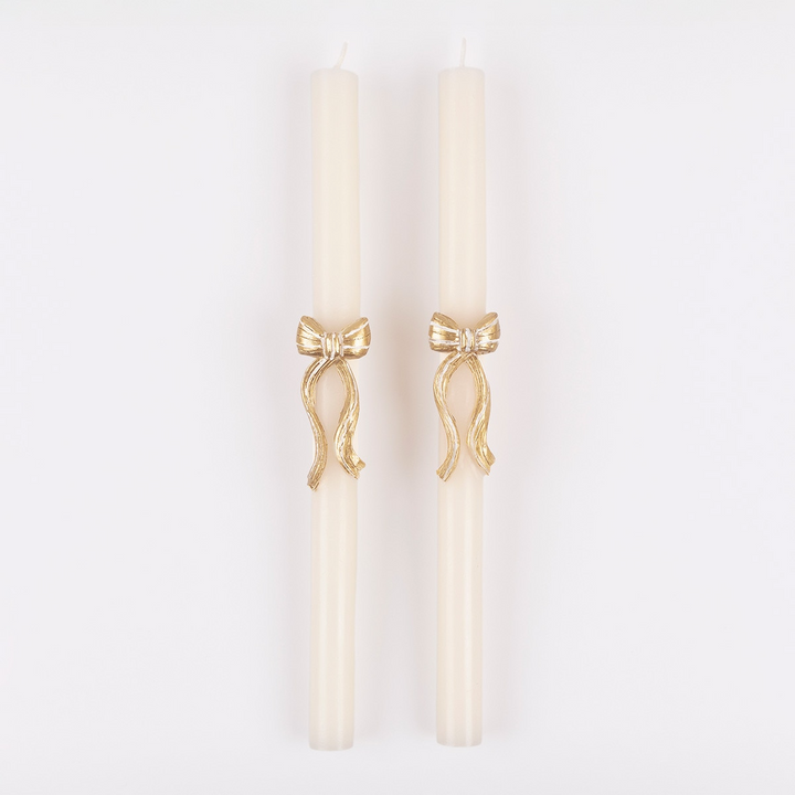 Gold Stripy Bow Table Candles