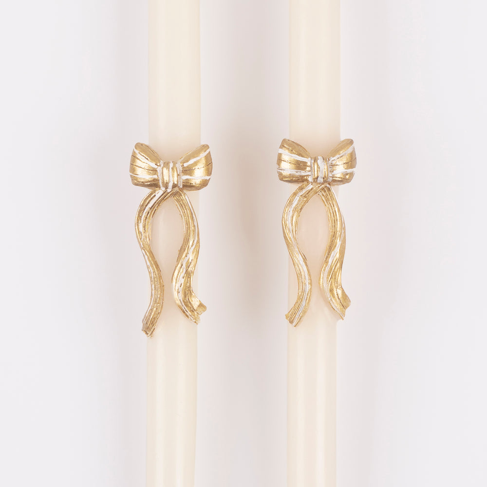 Gold Stripy Bow Table Candles