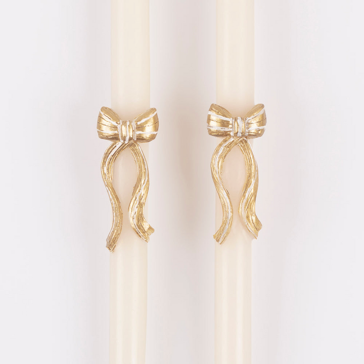 Gold Stripy Bow Table Candles