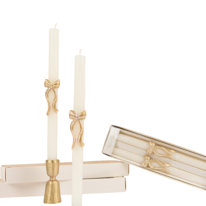 Gold Stripy Bow Table Candles