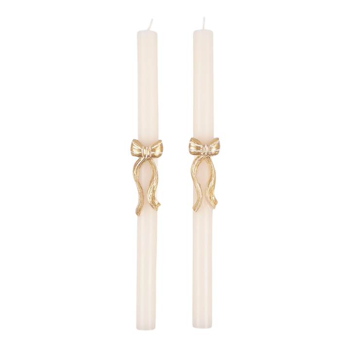 Gold Stripy Bow Table Candles