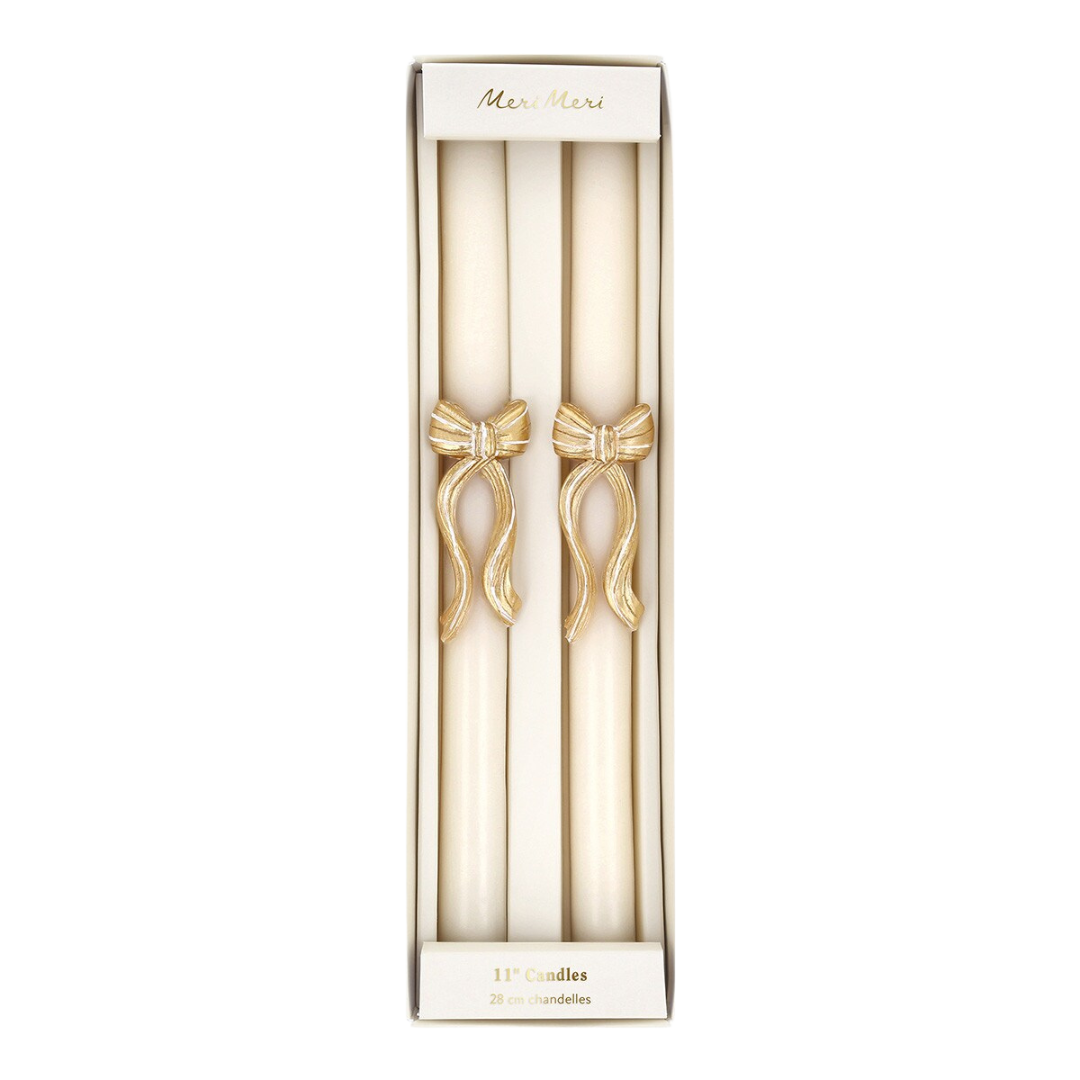 Gold Stripy Bow Table Candles