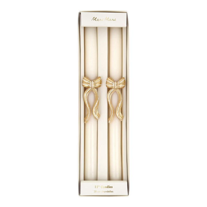 Gold Stripy Bow Table Candles