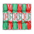 Red and green Christmas crackers with holly and jolly text festive holiday decor from Parte Haus party supply store in Bethesda MD