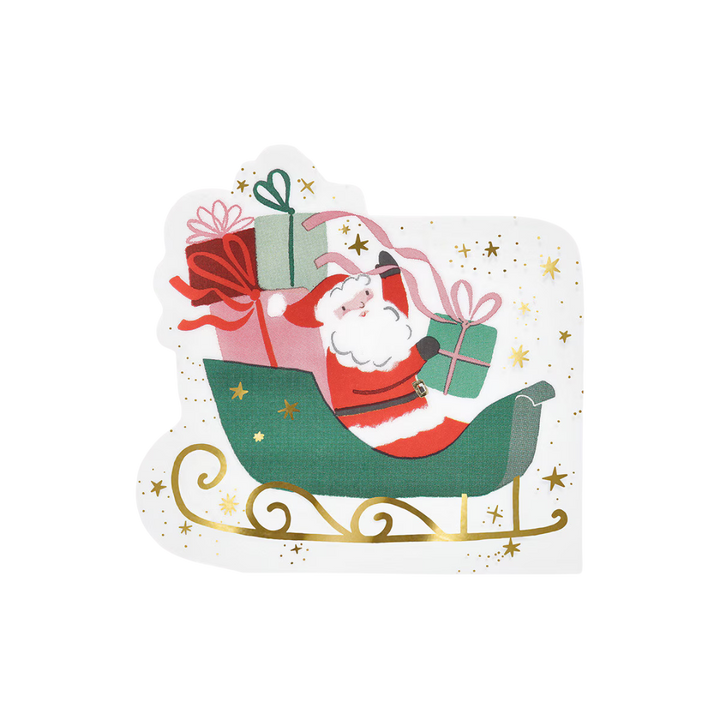Red and Green with Gold Sleigh Dinner Napkins