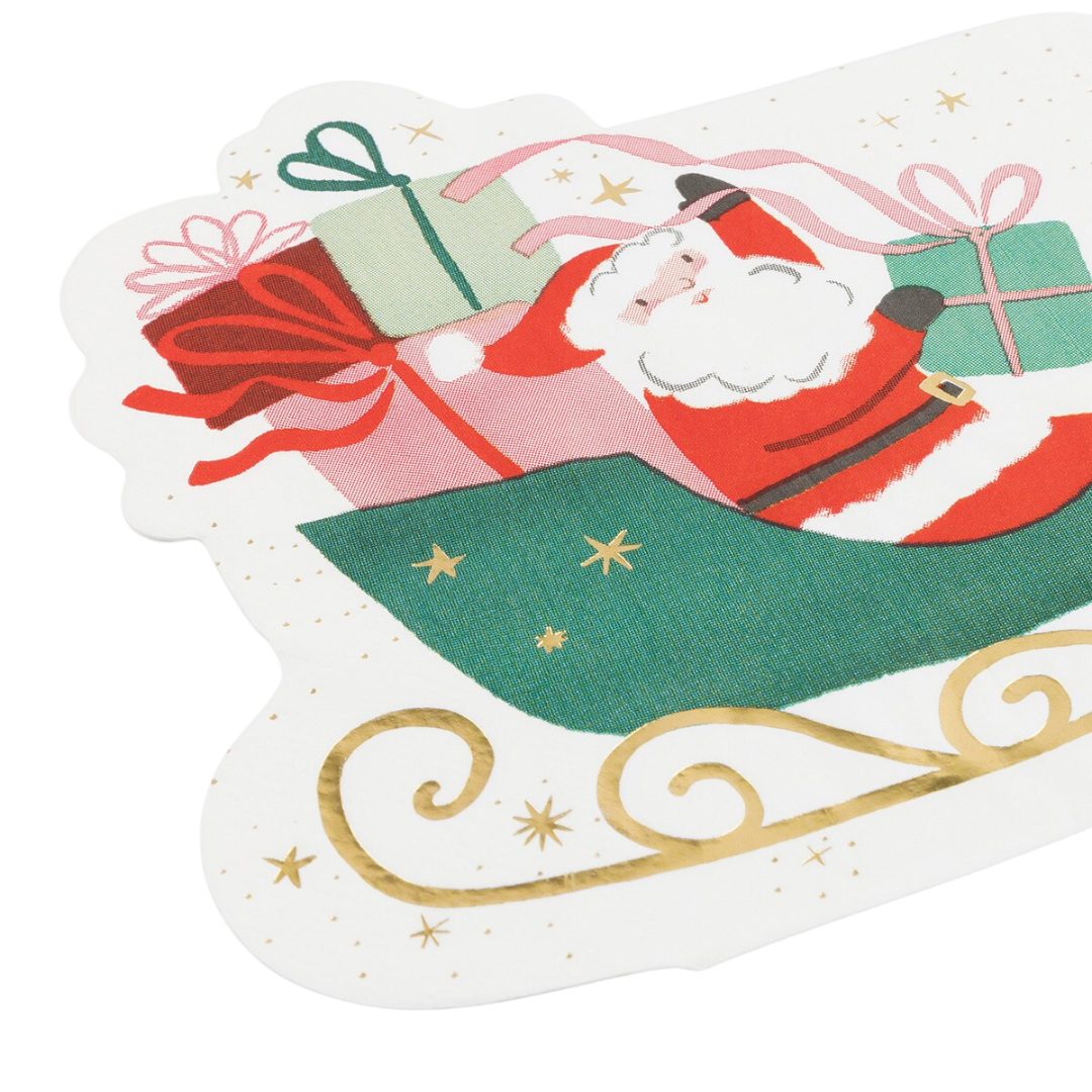 Red and Green with Gold Sleigh Dinner Napkins