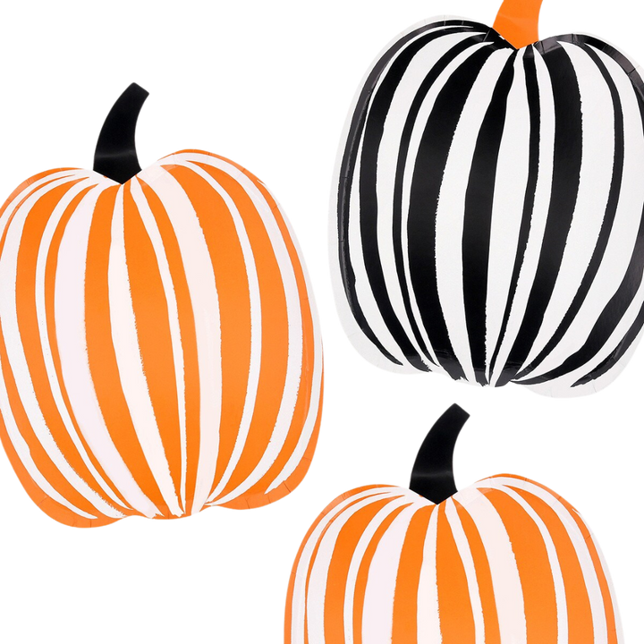 Orange and Black Stripe Pumpkin Dinner Plates