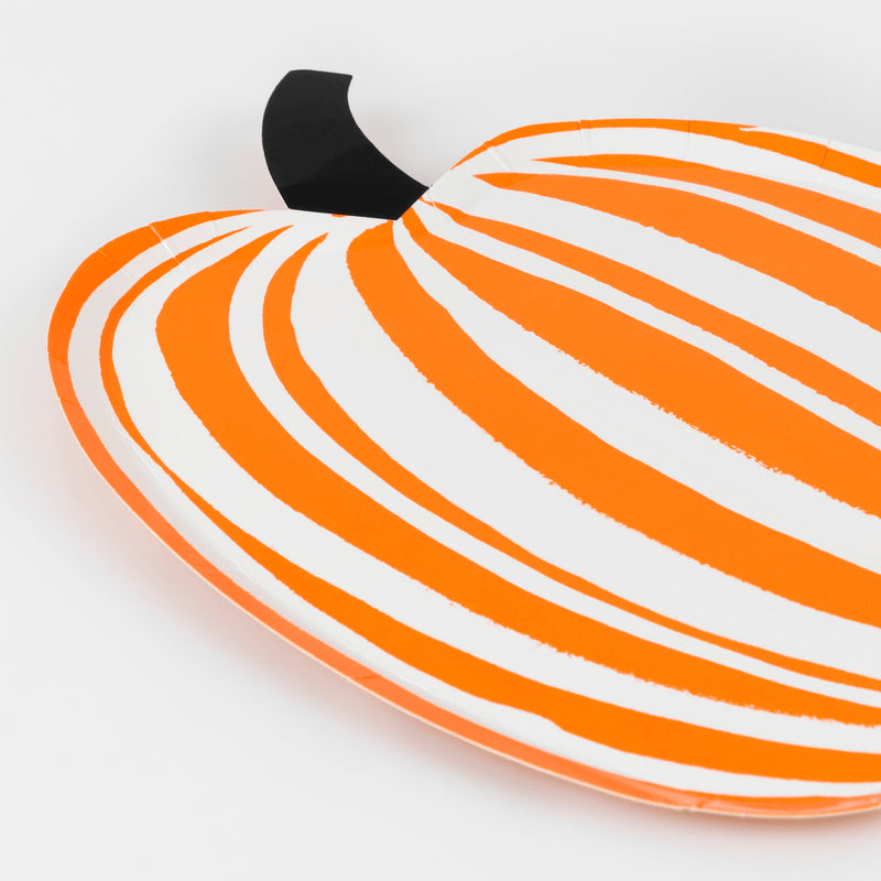 Orange pumpkin shaped paper plate for Halloween from Parte Haus party supply store in Bethesda MD