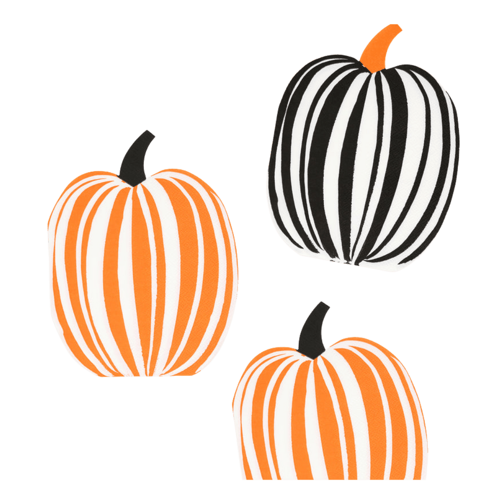 Orange and black striped pumpkin shaped decor Halloween theme from Parte Haus party supply store in Bethesda Maryland
