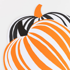 Orange and black pumpkin shaped paper placemats striped Halloween decor from Parte Haus party supply store in Bethesda MD