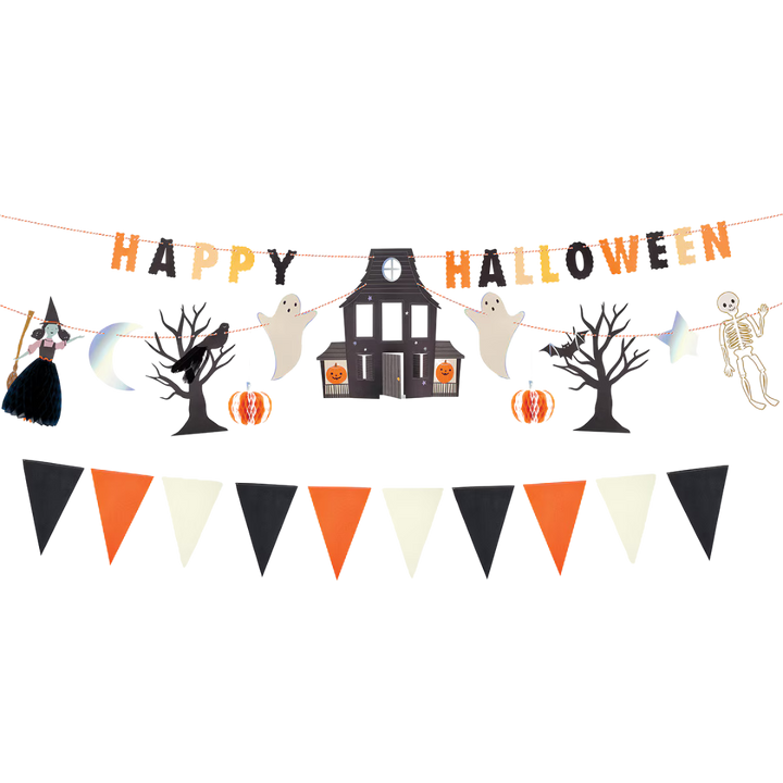 Black, White and Orange Happy Halloween Garland Set