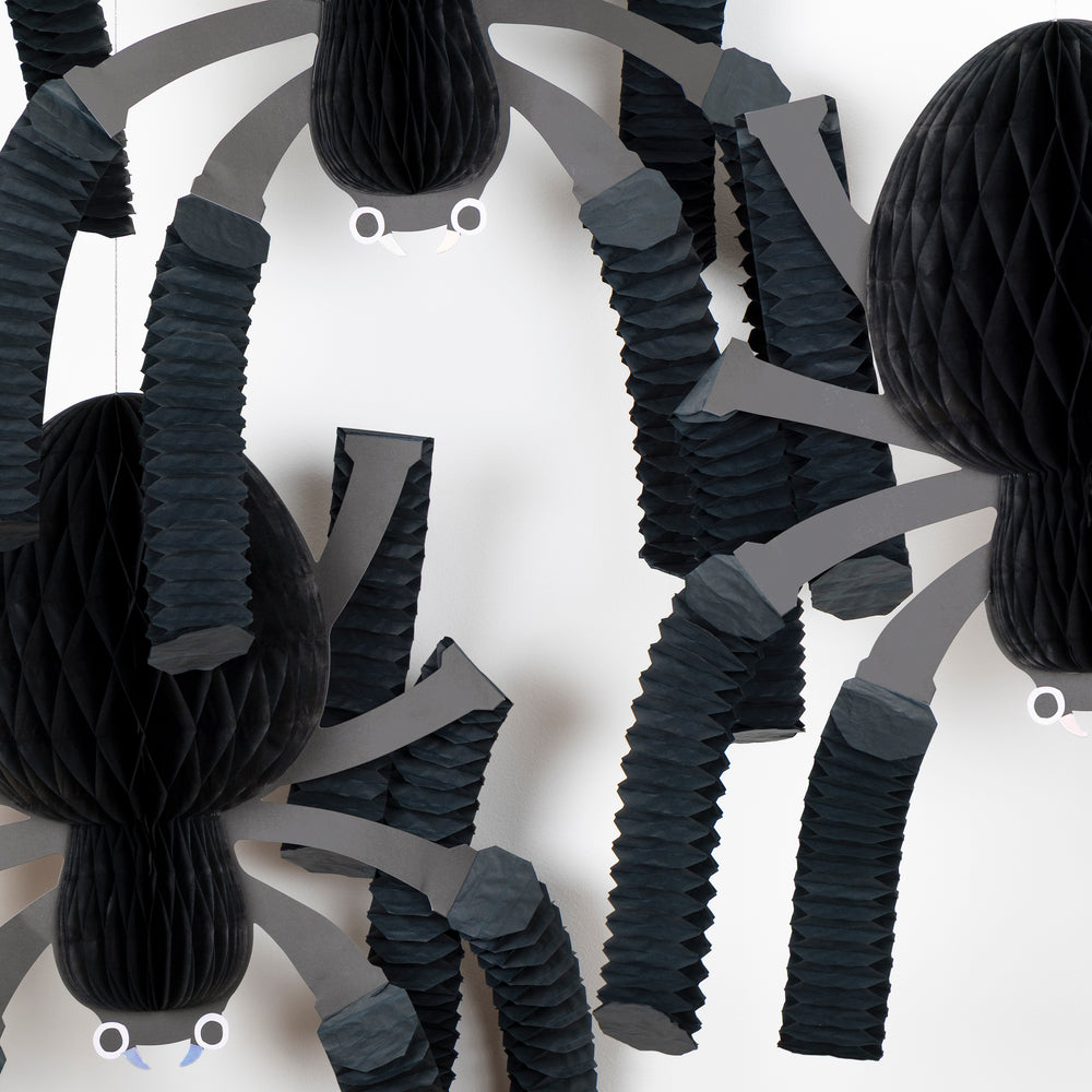 Black Honeycomb Spiders Hanging Decorations - 3 pcs