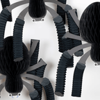 Black spider hanging decoration for Halloween from Parte Haus party supply store in Bethesda Maryland