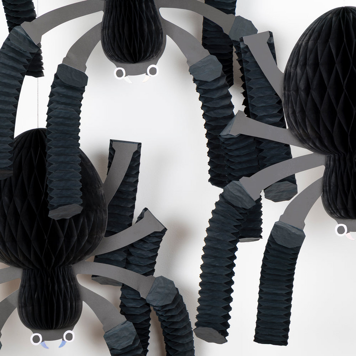 Black Honeycomb Spiders Hanging Decorations - 3 pcs