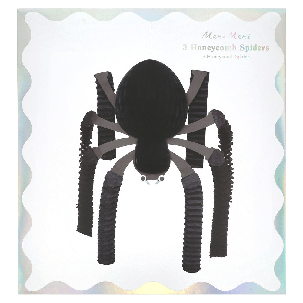 Black honeycomb spider decoration with eight legs for Halloween from Parte Haus party supply store in Bethesda MD