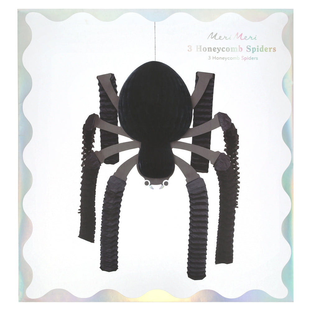 Black Honeycomb Spiders Hanging Decorations - 3 pcs