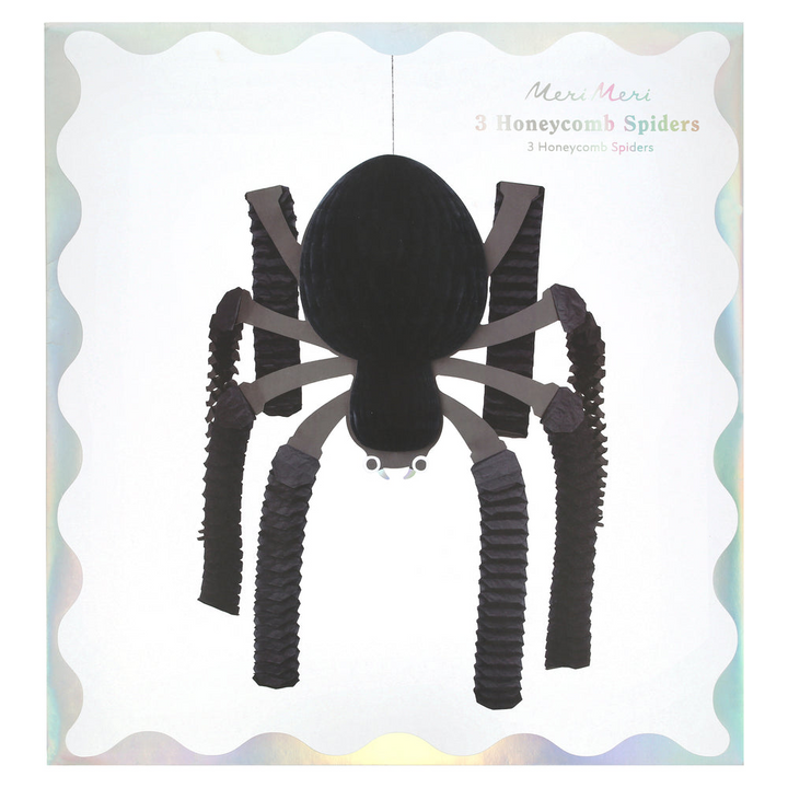 Black Honeycomb Spiders Hanging Decorations - 3 pcs