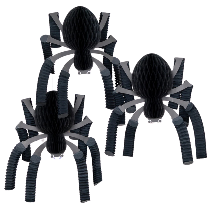 Black Honeycomb Spiders Hanging Decorations - 3 pcs
