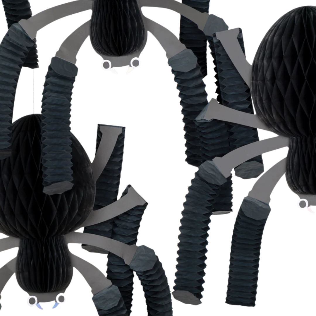 Black Honeycomb Spiders Hanging Decorations - 3 pcs