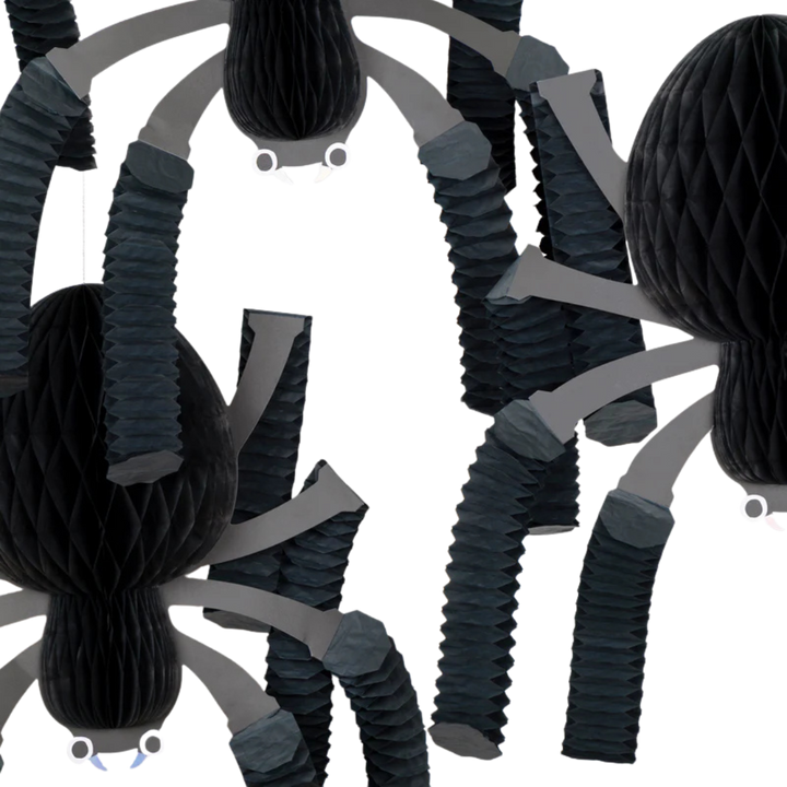 Black Honeycomb Spiders Hanging Decorations - 3 pcs