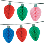 Red green pink blue ornament garland with honeycomb texture for Christmas from Parte Haus party supply store in Bethesda Maryland