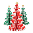 Red and green paper Christmas tree decorations with star holiday theme from Parte Haus party supply store in Bethesda MD