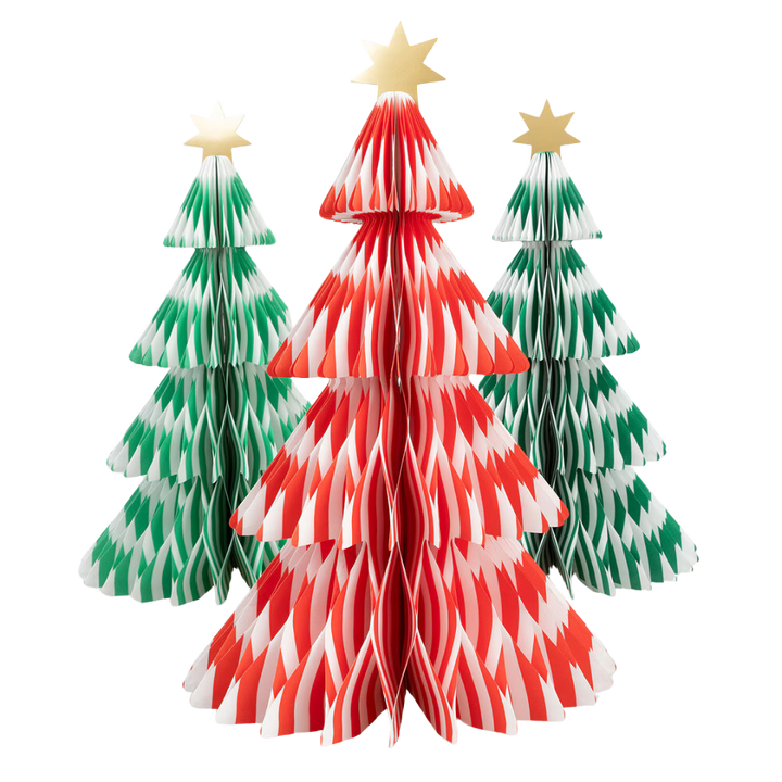 Red and Green Stripe Paper Honeycomb Trees Table Decoration