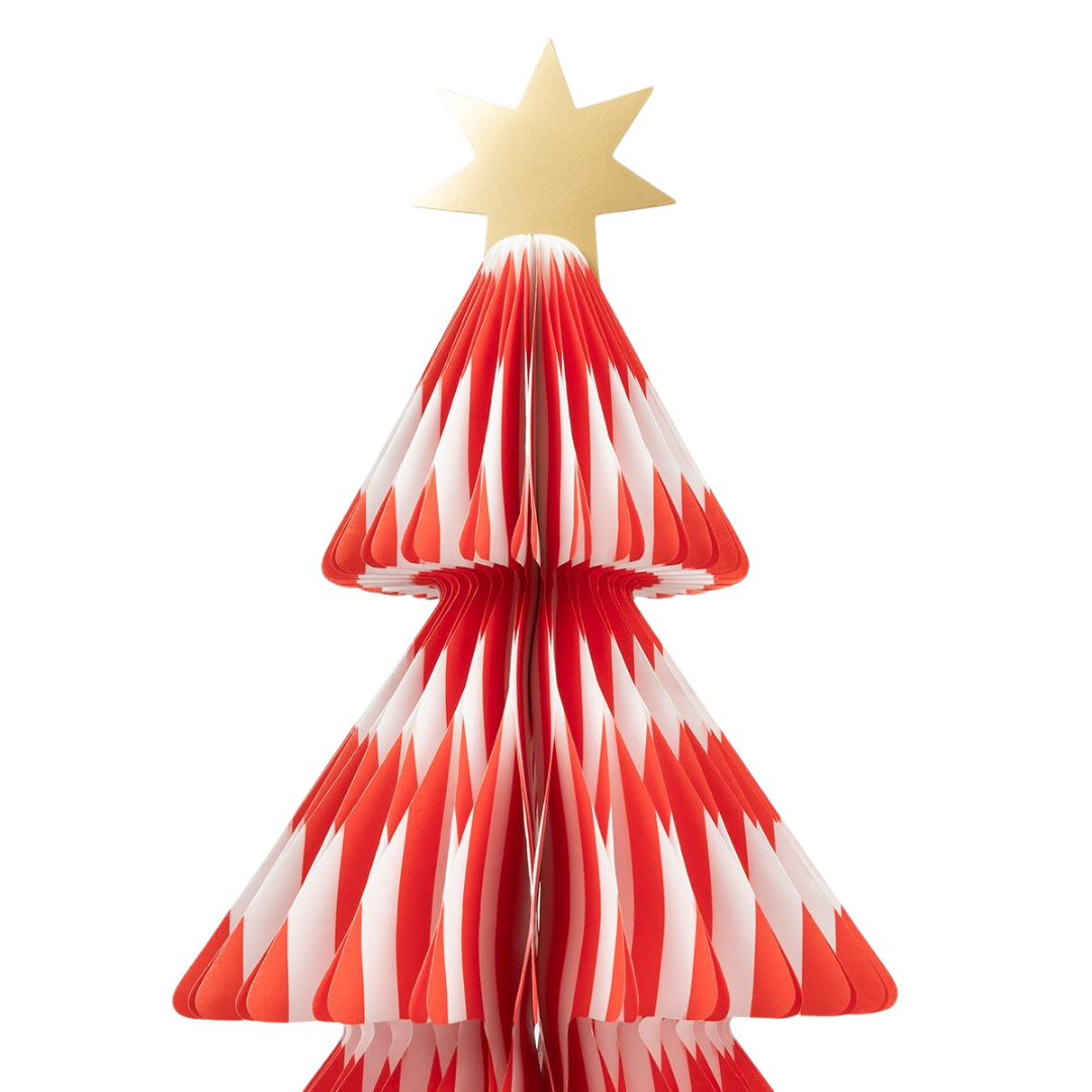 Red and Green Stripe Paper Honeycomb Trees Table Decoration