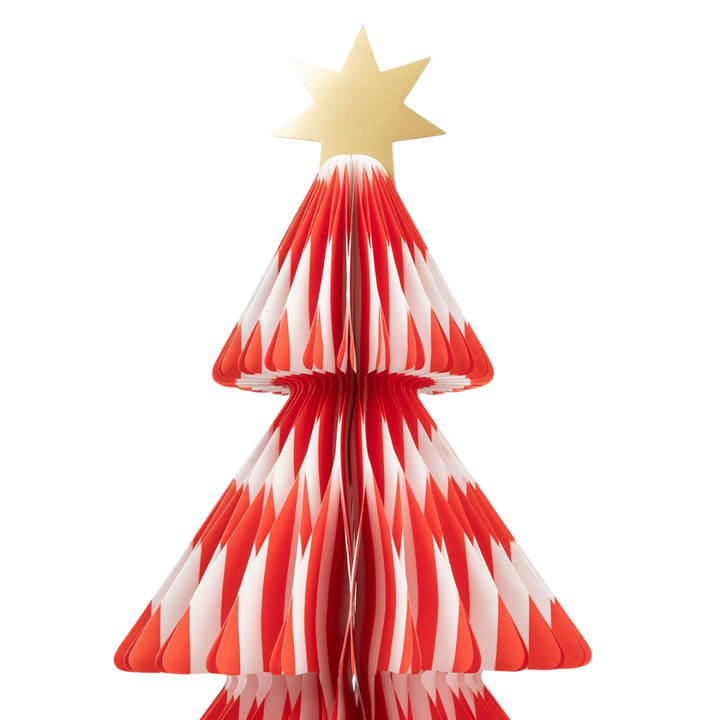 Red and Green Stripe Paper Honeycomb Trees Table Decoration