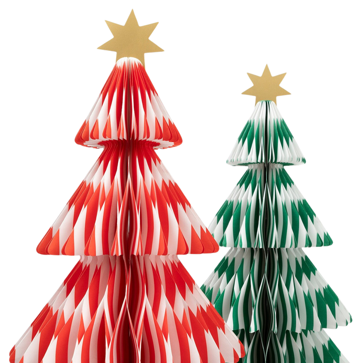 Red and Green Stripe Paper Honeycomb Trees Table Decoration