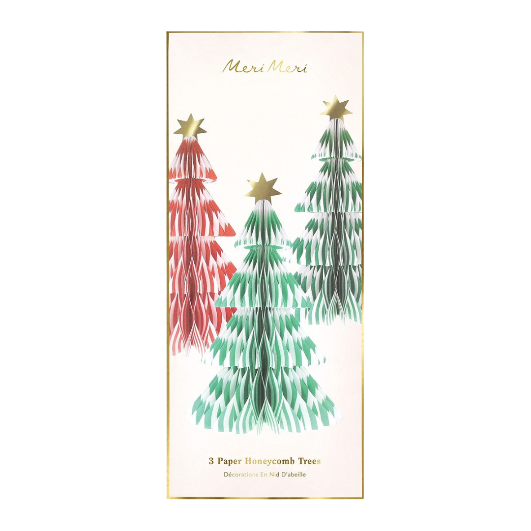 Red and Green Stripe Paper Honeycomb Trees Table Decoration