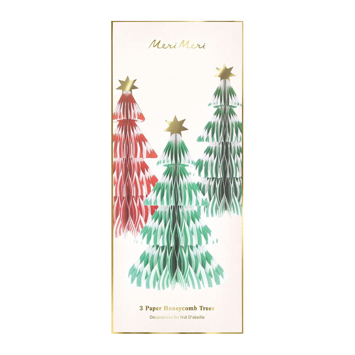 Red and Green Stripe Paper Honeycomb Trees Table Decoration