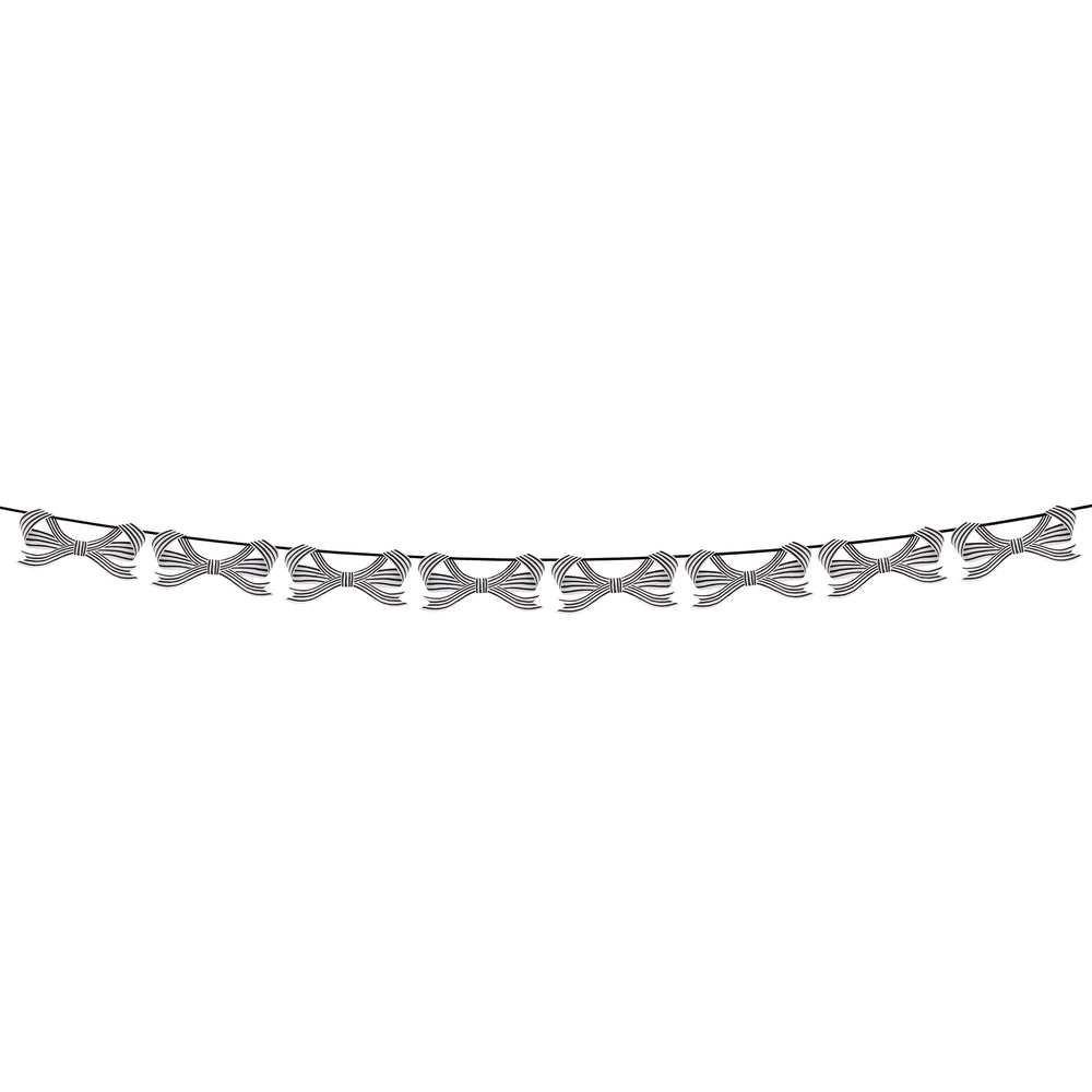 Black and white bow garland with striped design for birthday from Parte Haus party supply store in Bethesda MD.